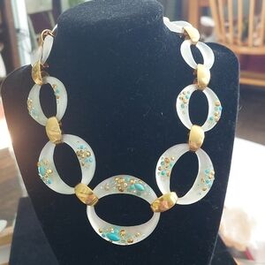 Elegant Alexis Bittar Gold and White Necklace with Turquoise Accents